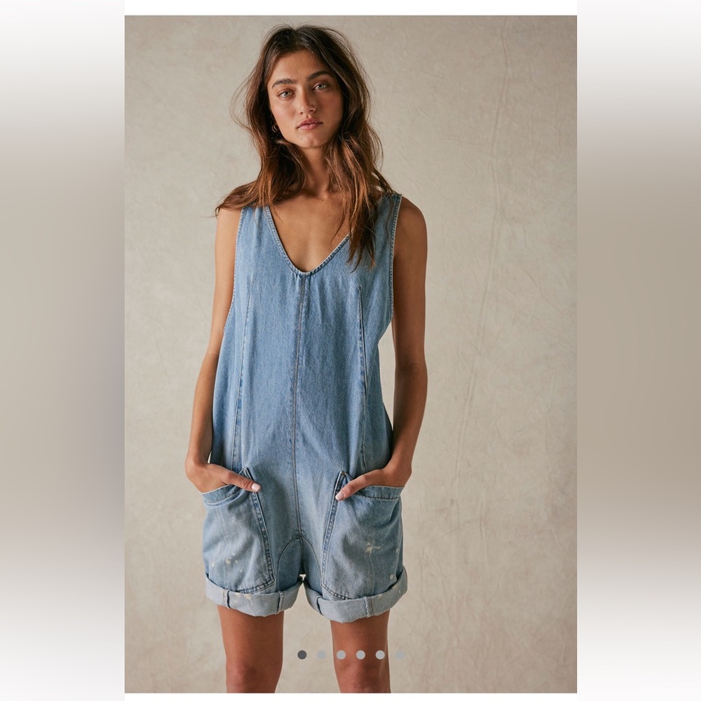 We The Free Light Blue Denim Overalls